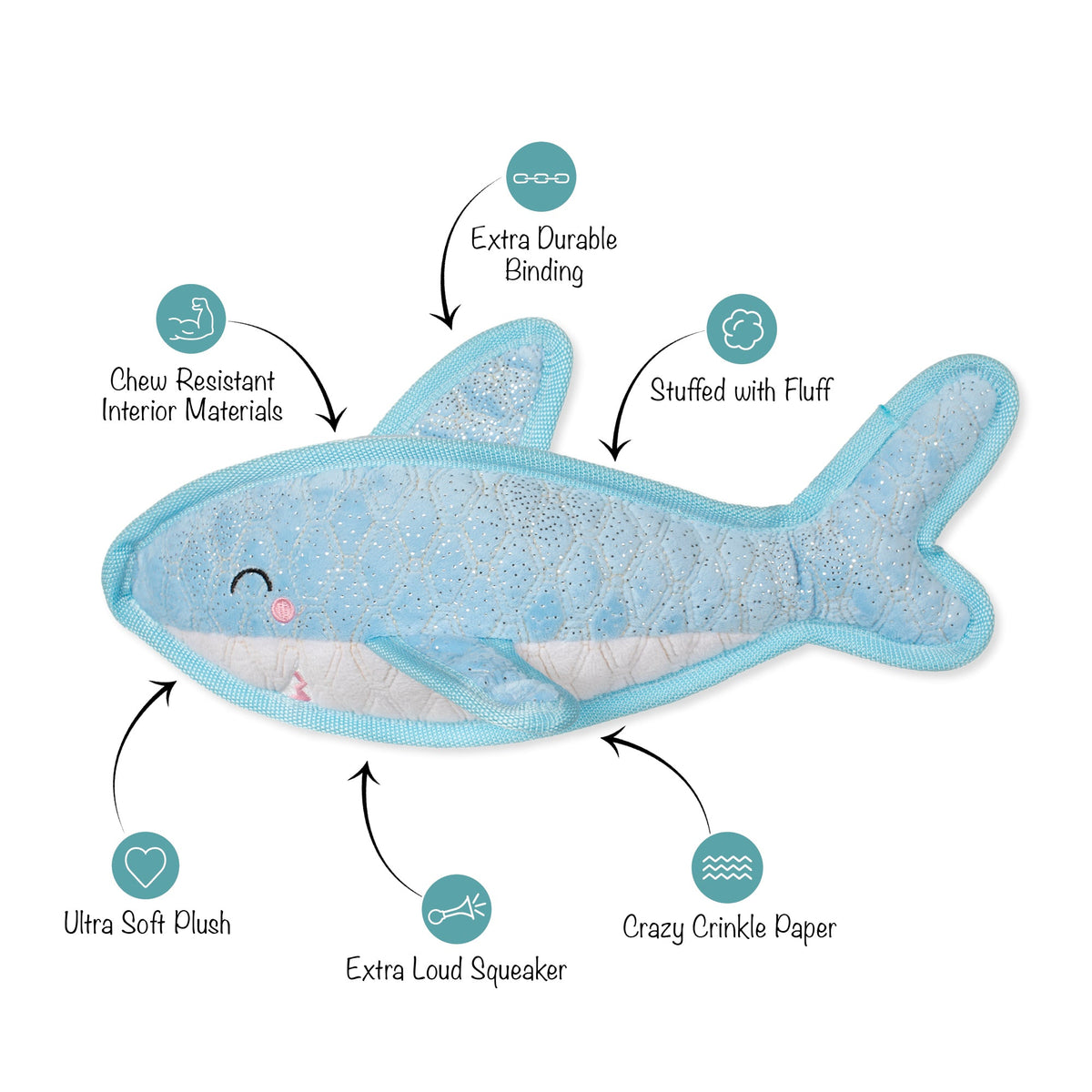 Fringe Studio Durable Dog Toy - Some Fin About You — feature callouts