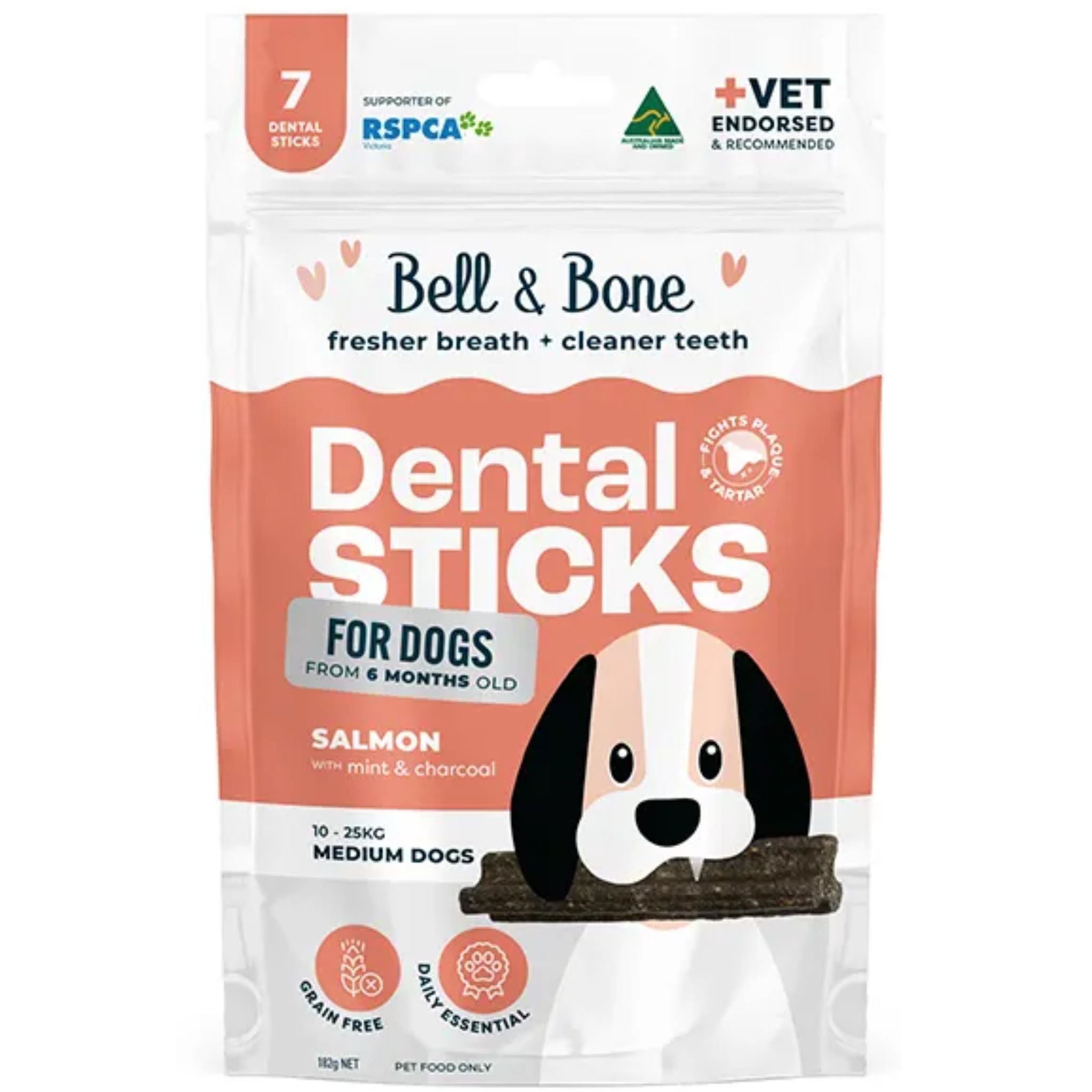Bell and Bone Dental Sticks for Adult Dogs - Salmon, Mint & Charcoal