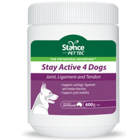 Stance Pet Tec Stay Active 4 Dogs joint, ligament and tendon supplement in a 600g jar