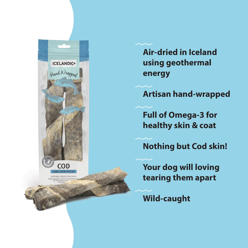 Icelandic+ Dog Treats Cod Skin Long Chew Sticks