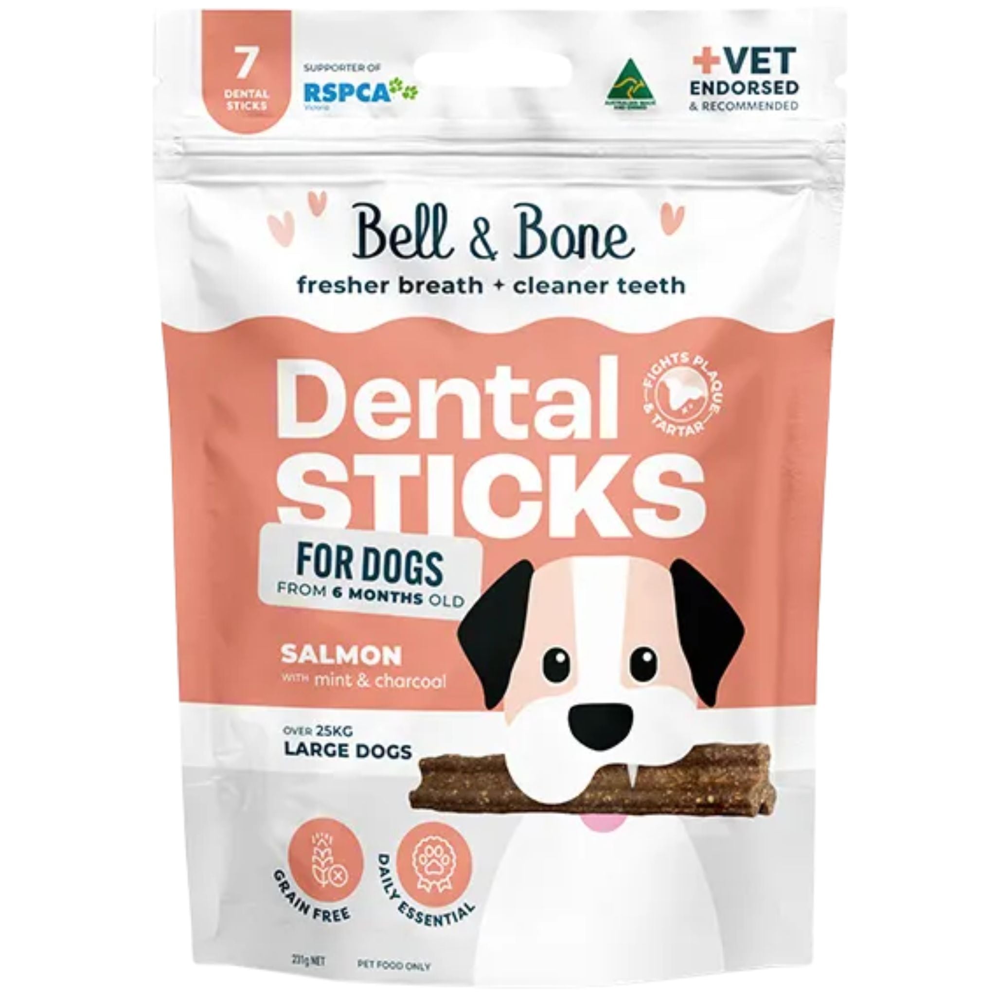 Bell and Bone Dental Sticks for Adult Dogs - Salmon, Mint & Charcoal