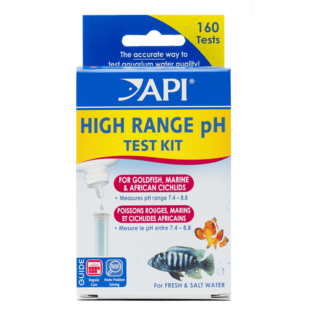 API High Range pH test kit reading 7.4 to 8.8, carton front