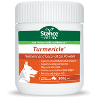 Stance Pet Tec Turmericle turmeric and coconut oil powder for dogs and horses in a 200g jar