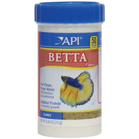 API Betta Flakes fish food, 10g tub front label with a betta illustration