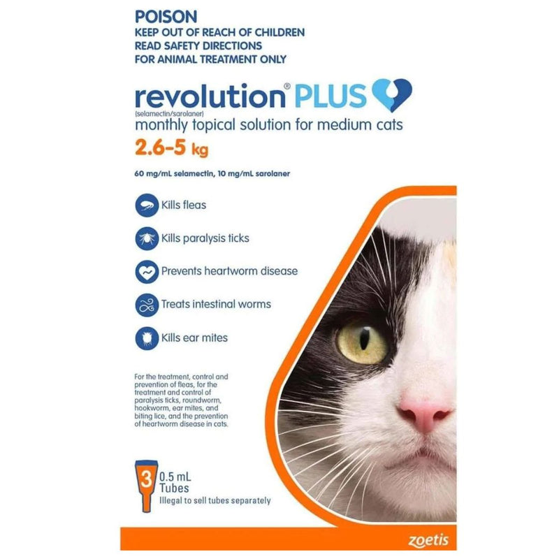 Revolution Plus for Cats - Mediuml Cats (2.6-5kg) 3 Pack | PeekAPaw Pet Supplies