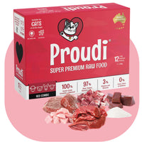 Proudi Red Combo Raw Patties for Cats, 1.08kg box of frozen red meat raw cat food