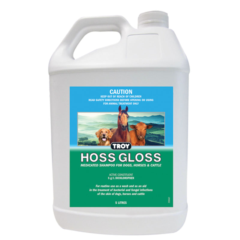 TROY Hoss Gloss Medicated Shampoo for Dogs, Horses and Cattle - 5L | PeekAPaw Pet Supplies