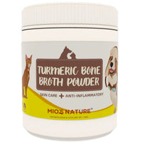 Front of the 120g Mio's Nature Turmeric Bone Broth Powder tub, skin care and anti-inflammatory