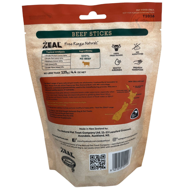 Zeal Dog Treats Air Dried Beef Sticks 125g | PeekAPaw Pet Supplies
