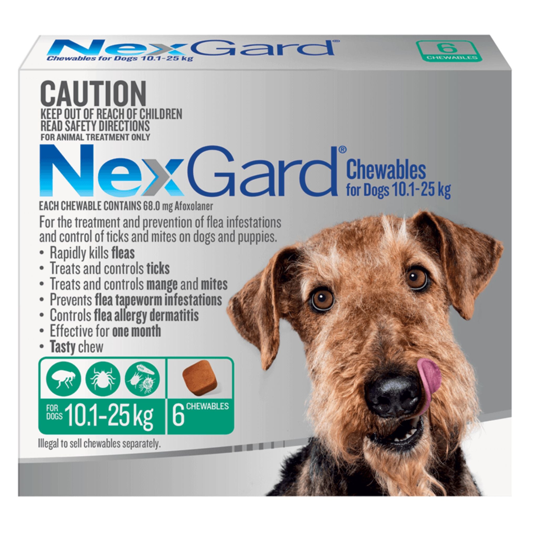 NexGard Chewables For Medium Dogs 10.1-25kg Green