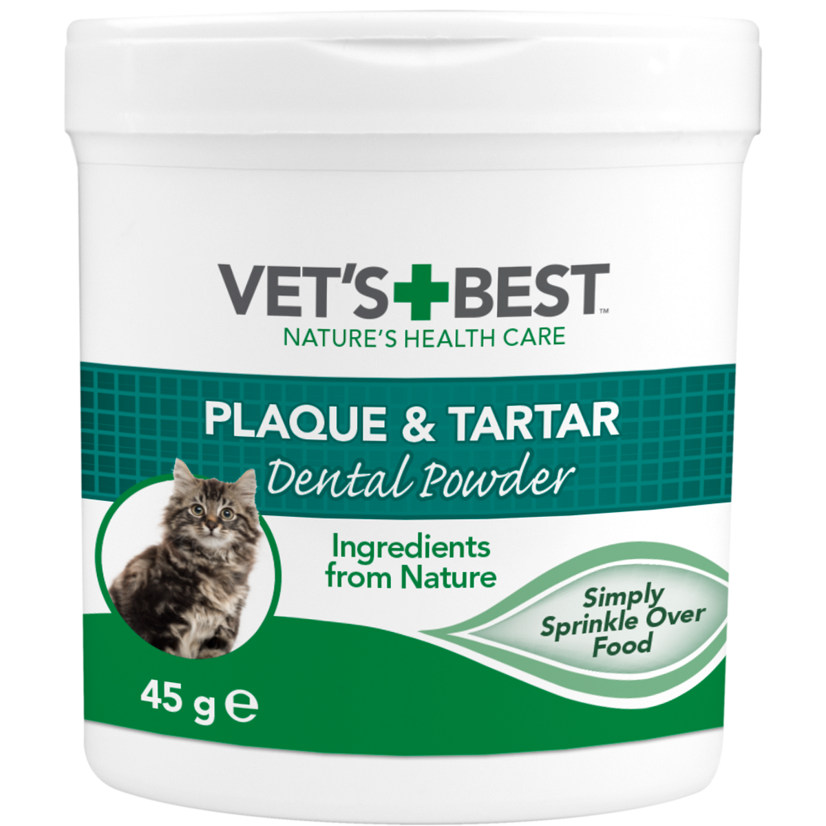 Vet's Best Dental Powder for Cats 45g, front of the tub