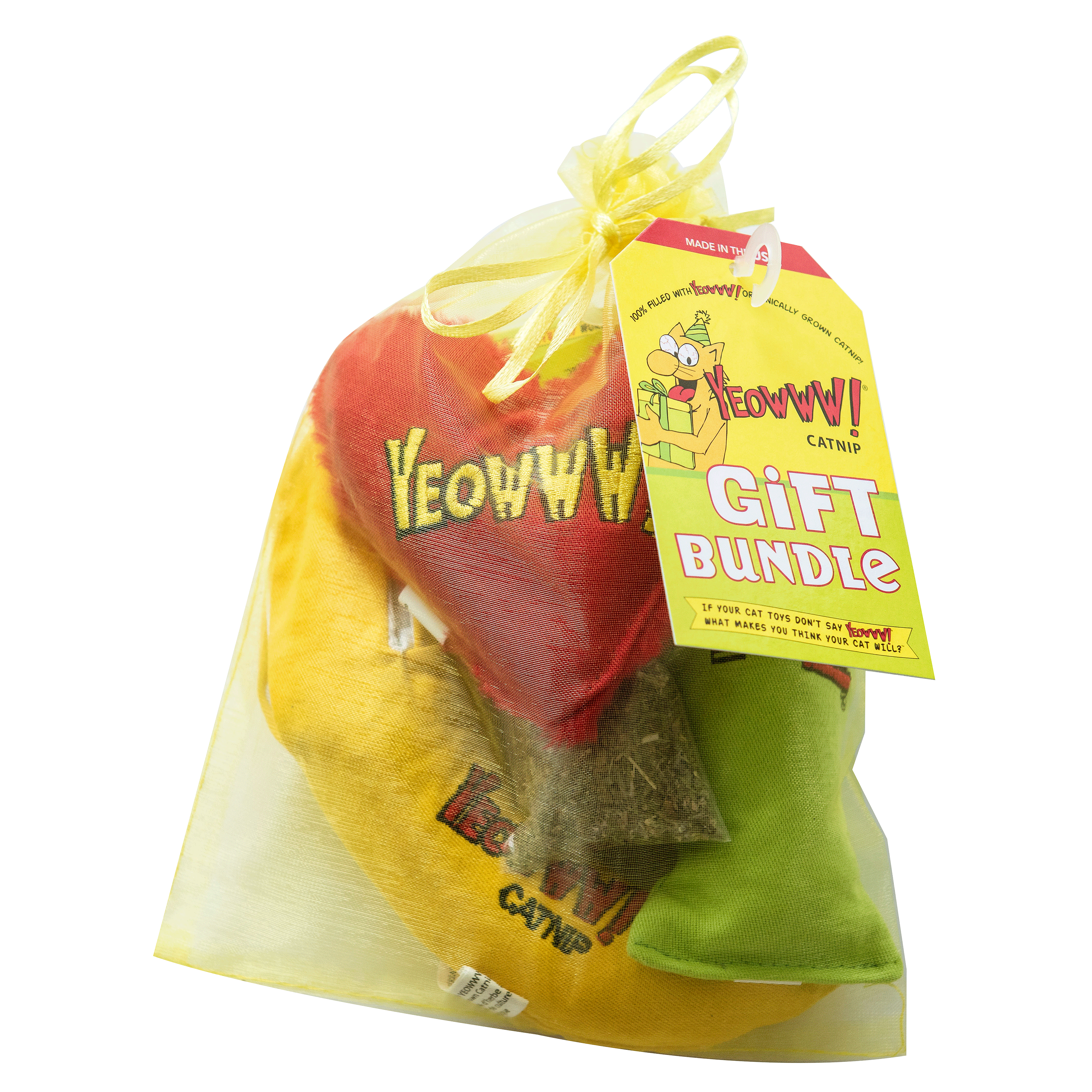 Yeowww! Catnip Cat Toys - Regular Gift Bundles with 3 Cat Toys + Spare Catnip