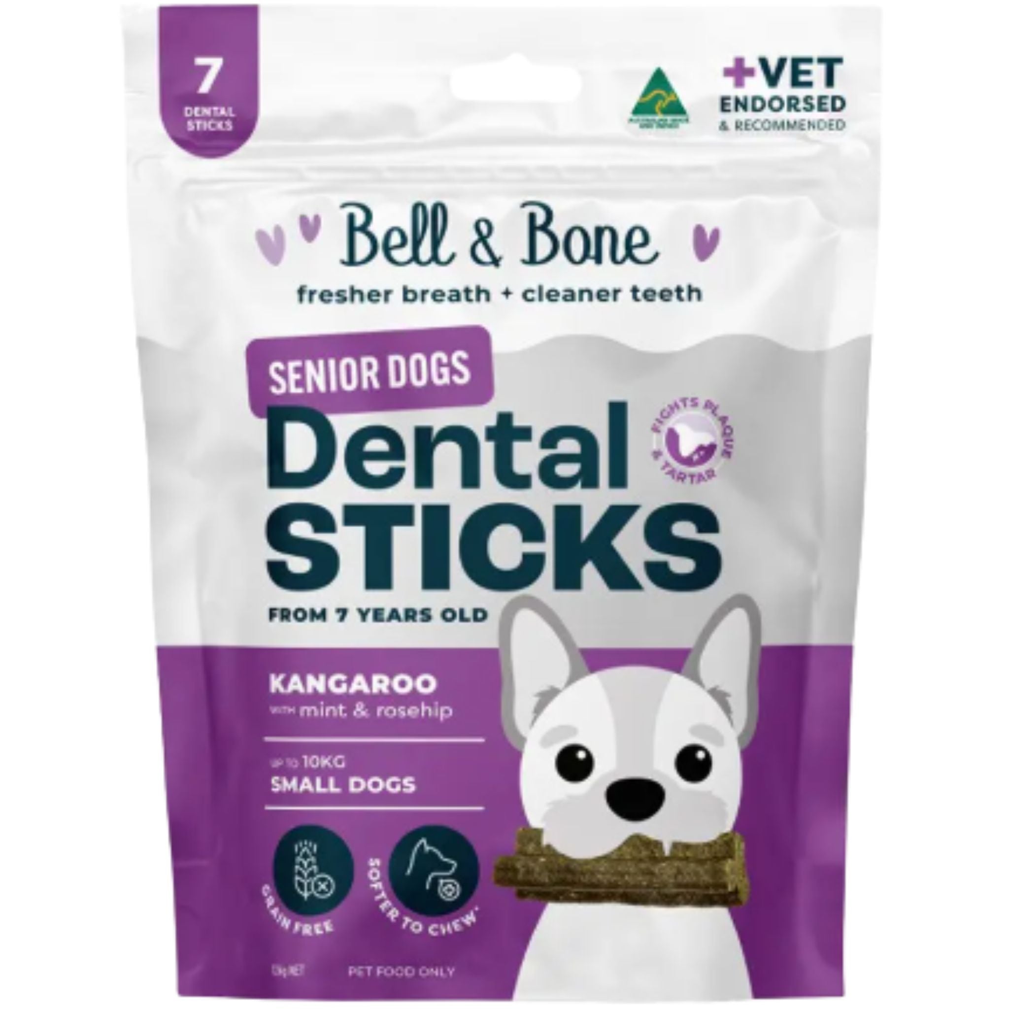 Bell and Bone Dental Sticks for Senior Dogs - Kangaroo, Mint and Rosehip