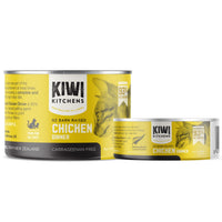 Kiwi Kitchens Chicken Dinner canned cat food, the 170 g and 85 g cans shown side by side.