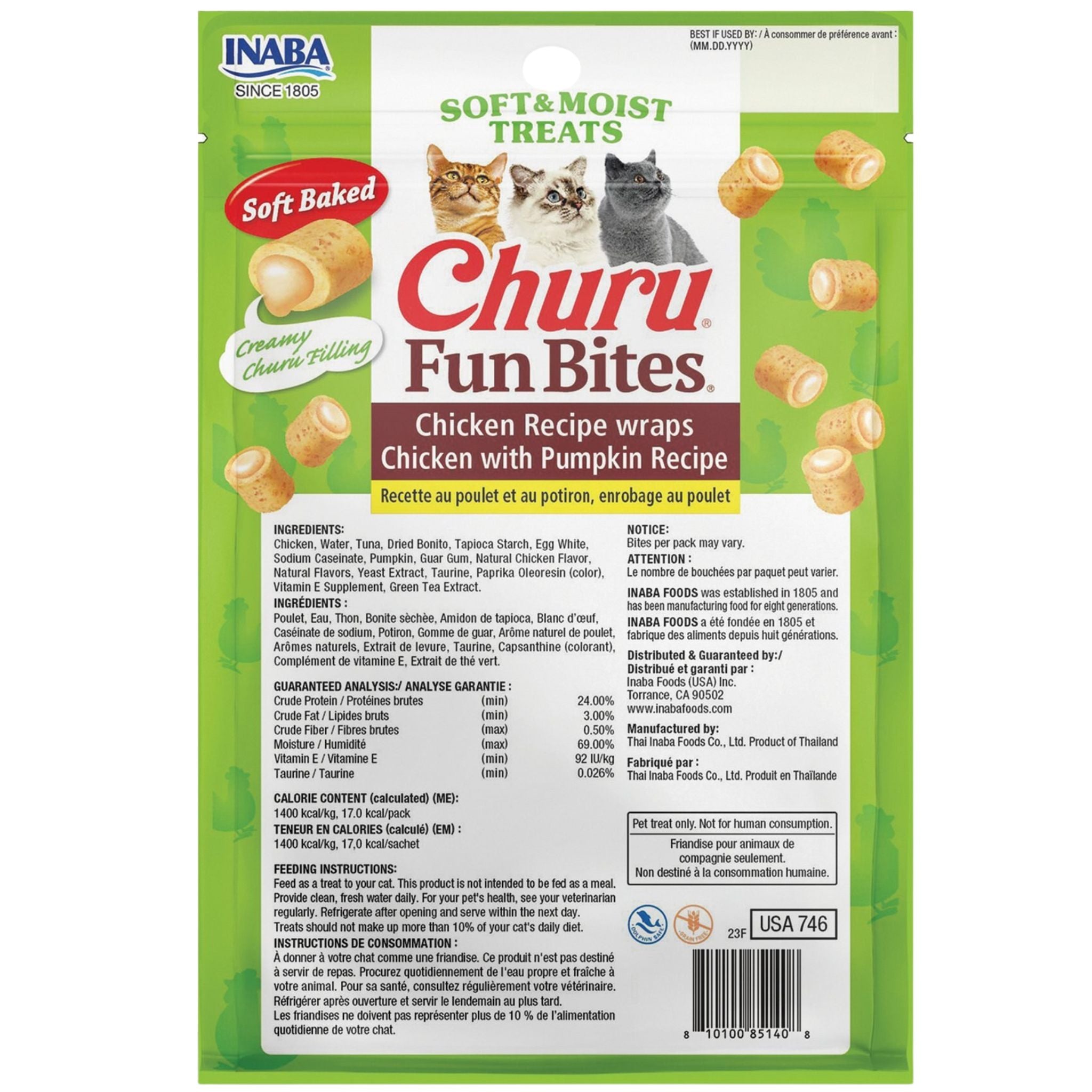 Inaba Cat Treat Churu Fun Bites Chicken Wraps Chicken with Pumpkin