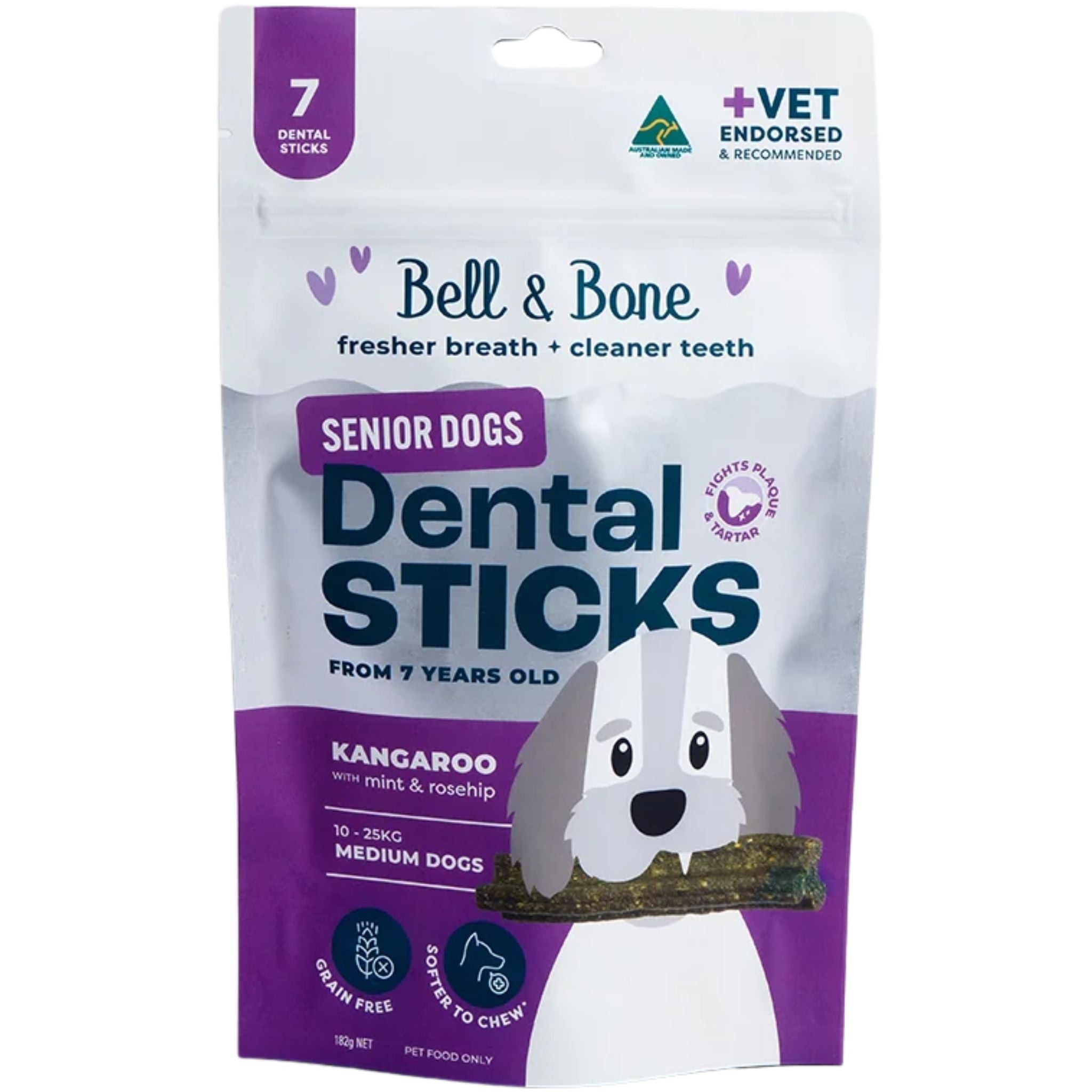 Bell and Bone Dental Sticks for Senior Dogs - Kangaroo, Mint and Rosehip