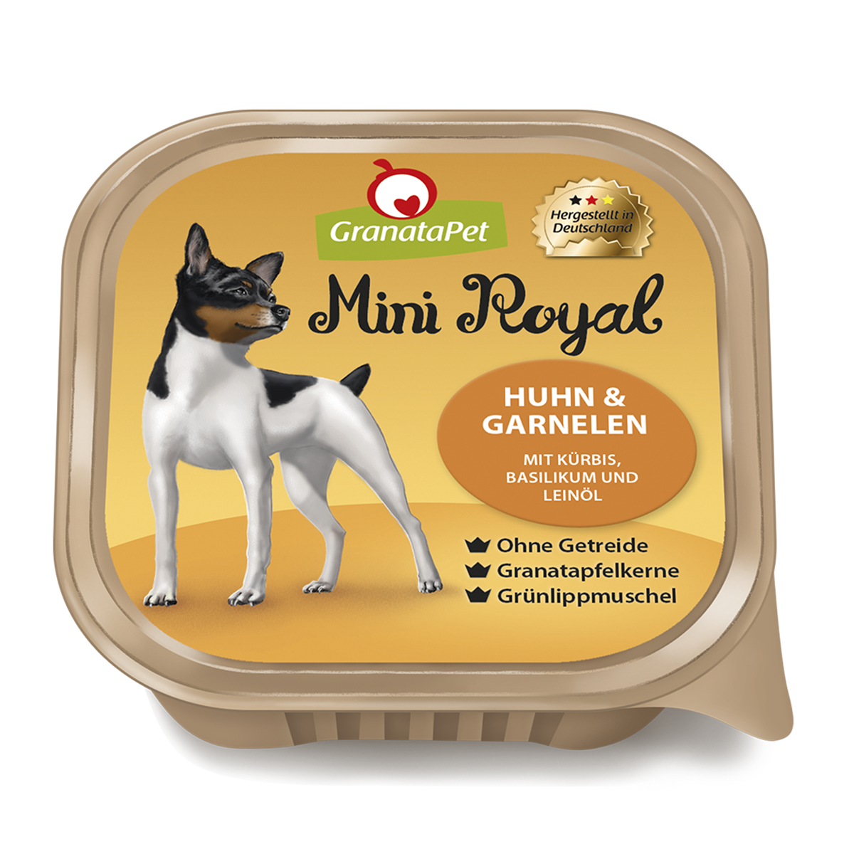 GranataPet Mini Royal Chicken & Prawns 150g dog food tray, front of pack