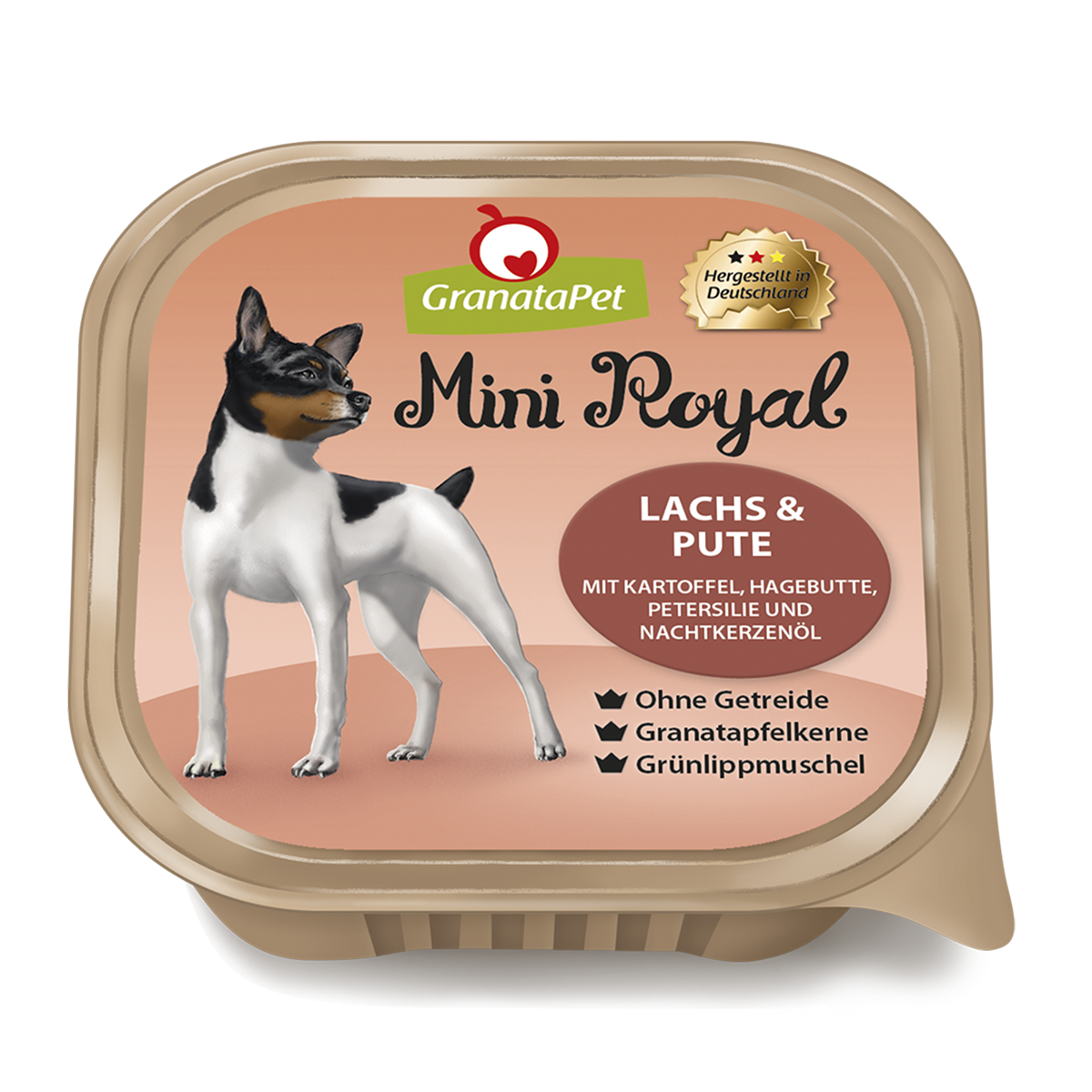 GranataPet Mini Royal Salmon & Turkey 150g dog food tray, front of pack
