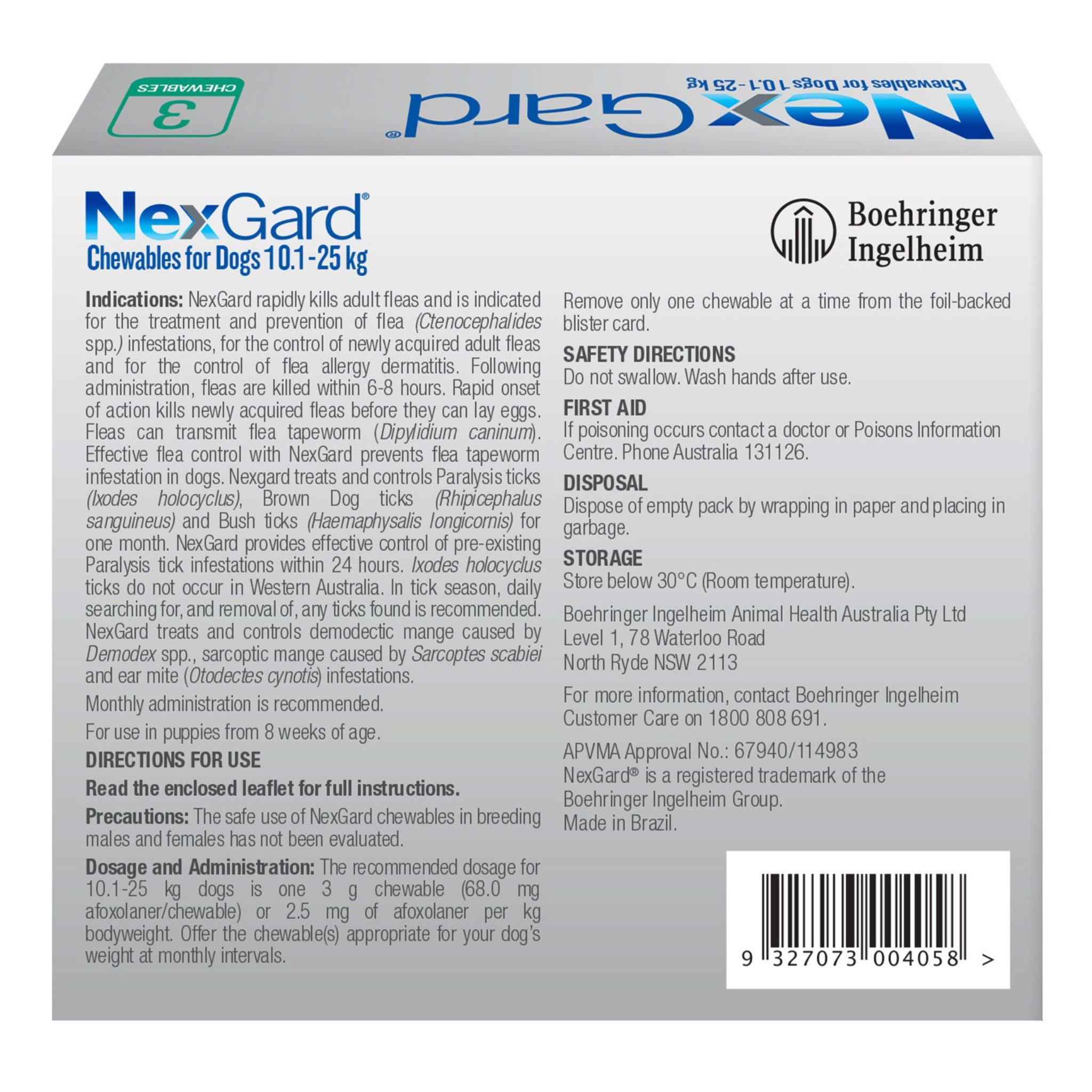 NexGard Chewables For Medium Dogs 10.1-25kg Green
