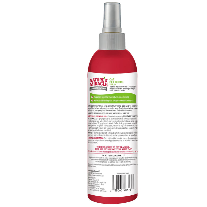 Nature's Miracle Advanced Platinum Pet Block Cat Spray - 236ml | PeekAPaw Pet Supplies