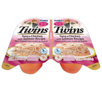 Inaba Twin Cups Tuna & Chicken with Salmon Recipe cat treats, the joined pair of cups seen from above