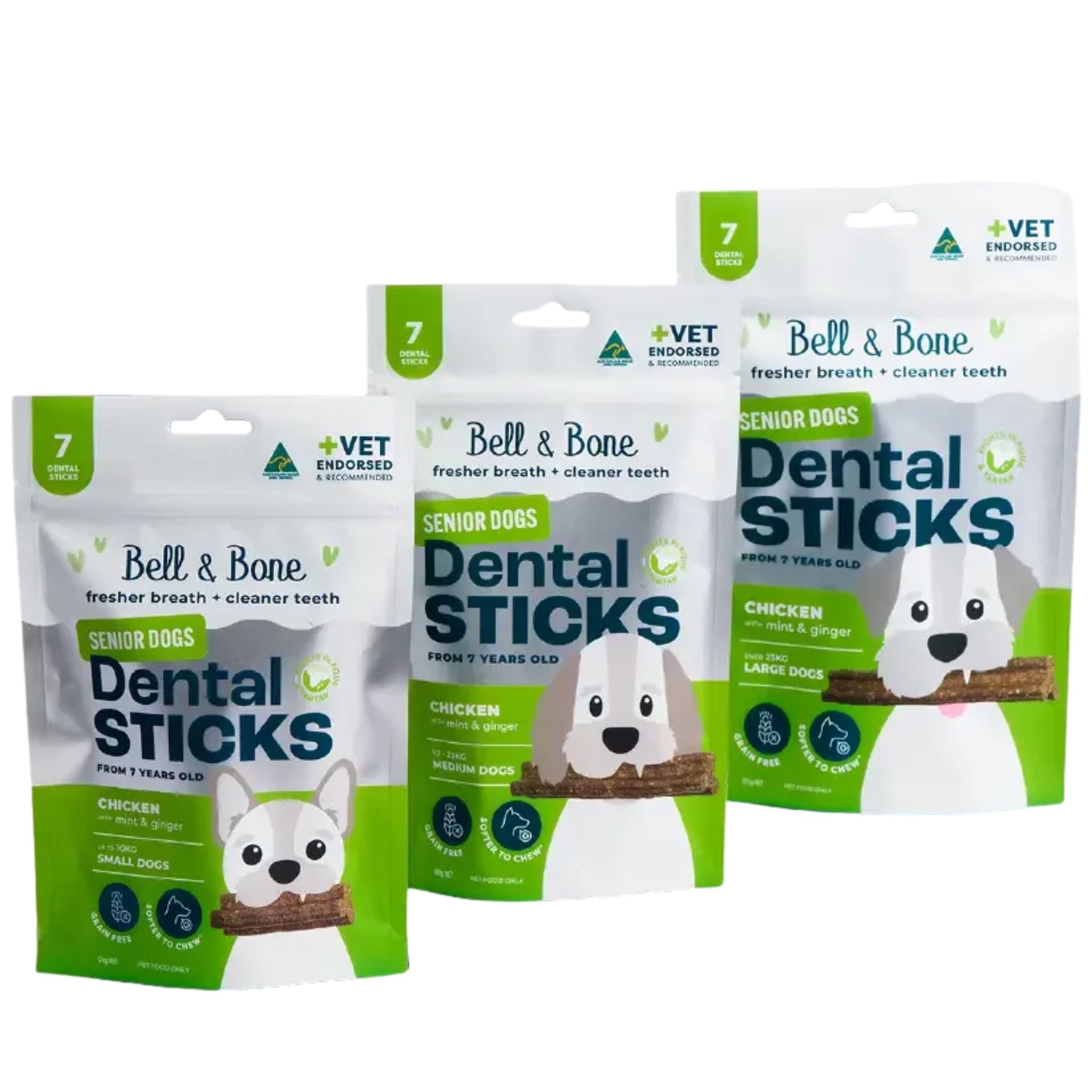Bell and Bone Dental Sticks for Senior Dogs - Chicken, Mint and Ginger