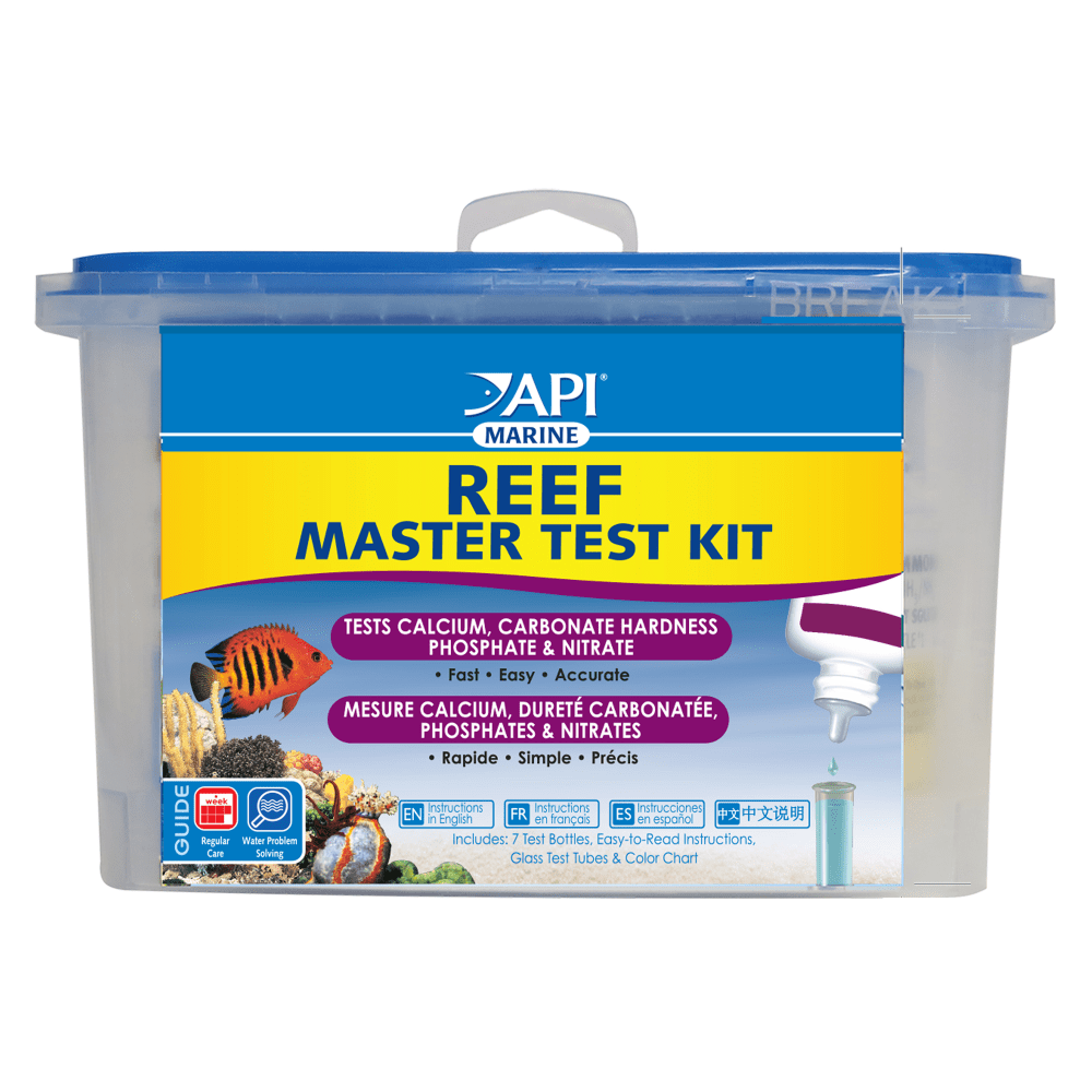 API Reef Master Test Kit box front, calcium, KH, phosphate and nitrate tests