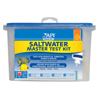 API Saltwater Master Test Kit box front, showing the pH, ammonia, nitrite and nitrate liquid tests