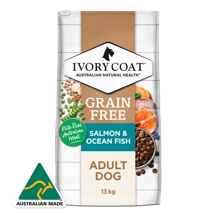 Ivory Coat Grain Free Adult All Breeds Dry Dog Food Salmon & Ocean Fish - 13kg | PeekAPaw Pet Supplies