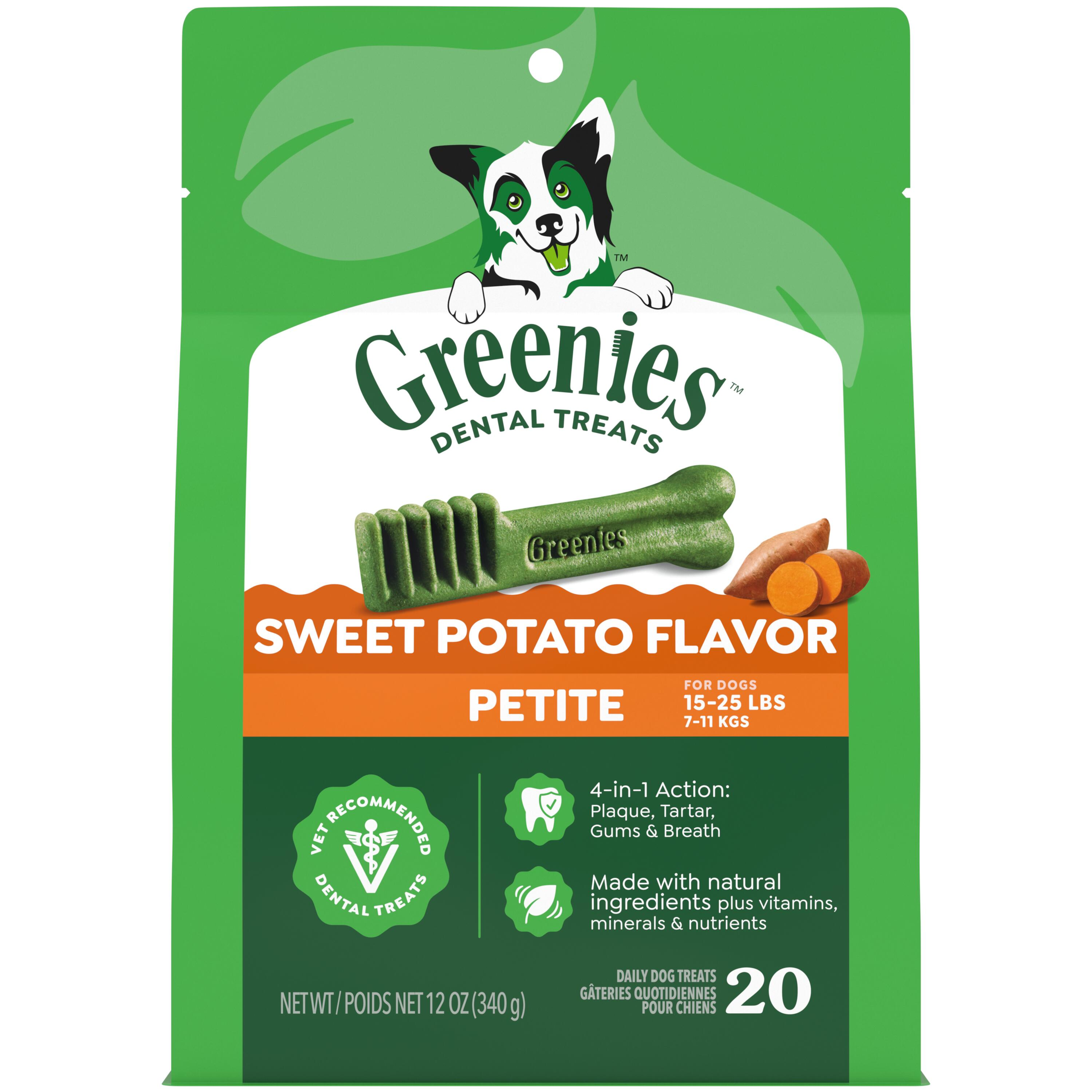 Greenies Sweet Potato Petite(7-11kg) Dental Dog Treats front of pack
