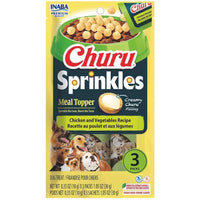 Inaba Churu Sprinkles Meal Topper Chicken and Vegetables Recipe for dogs, front of the 3-sachet pack