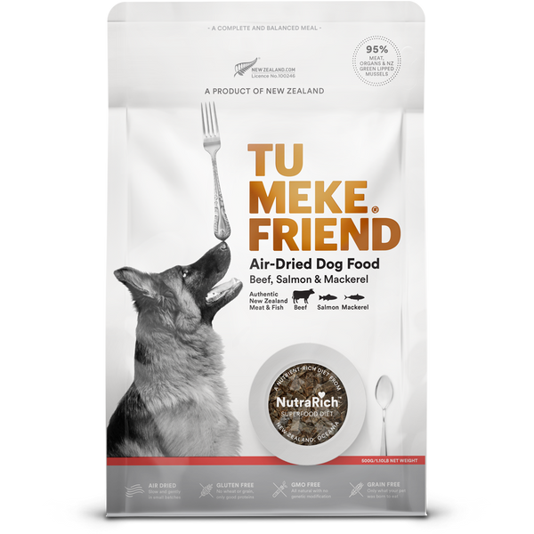 TU MEKE FRIEND Air-Dried Natural Dog Food Beef, Salmon & Mackerel - 500g | PeekAPaw Pet Supplies