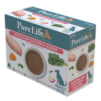Pure Life Australian Chicken and Salmon wet dog food carton at an angle