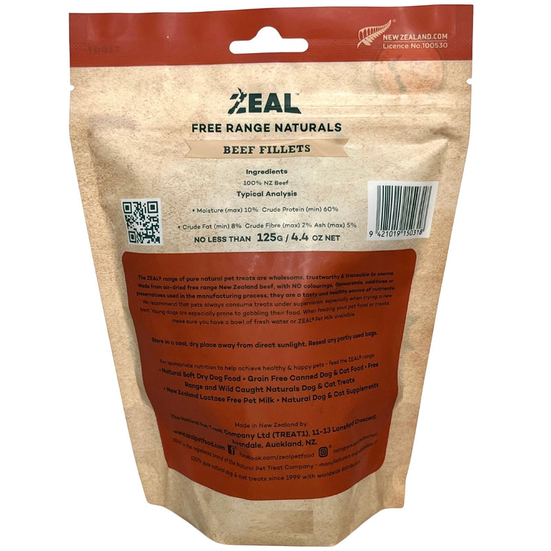 Zeal Dog Treats Free Range Naturals Beef Fillets 125g | PeekAPaw Pet Supplies