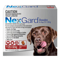 NexGard Chewables carton for dogs, red 25.1-50 kg band, three-chewable pack
