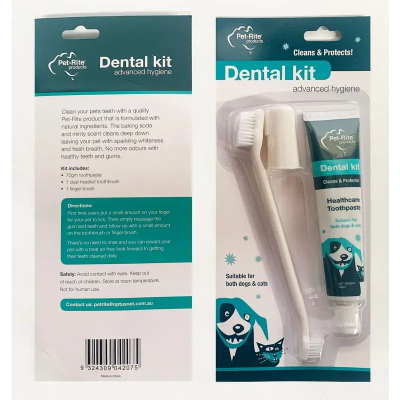 Pet-Rite Dog Dental Kit toothbrush and finger brush set in retail pack