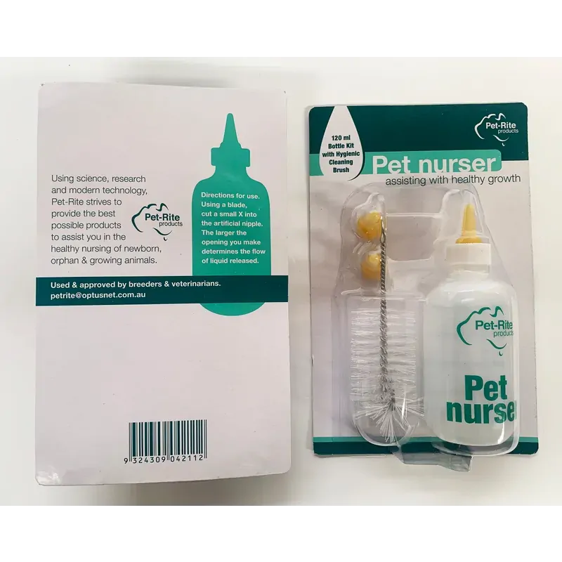 Pet-Rite Pet Nurser Bottle Kit 120ml bottle with teats and brush