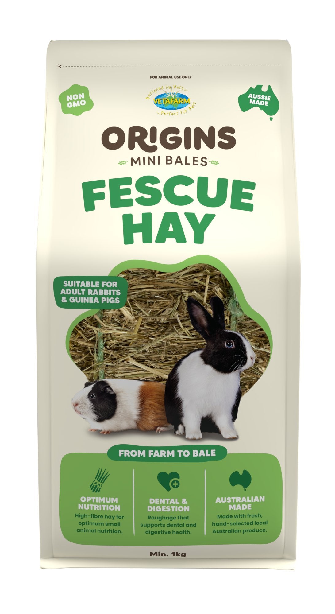 Vetafarm Origins Mini Bale Fescue Hay 1kg – front of pack