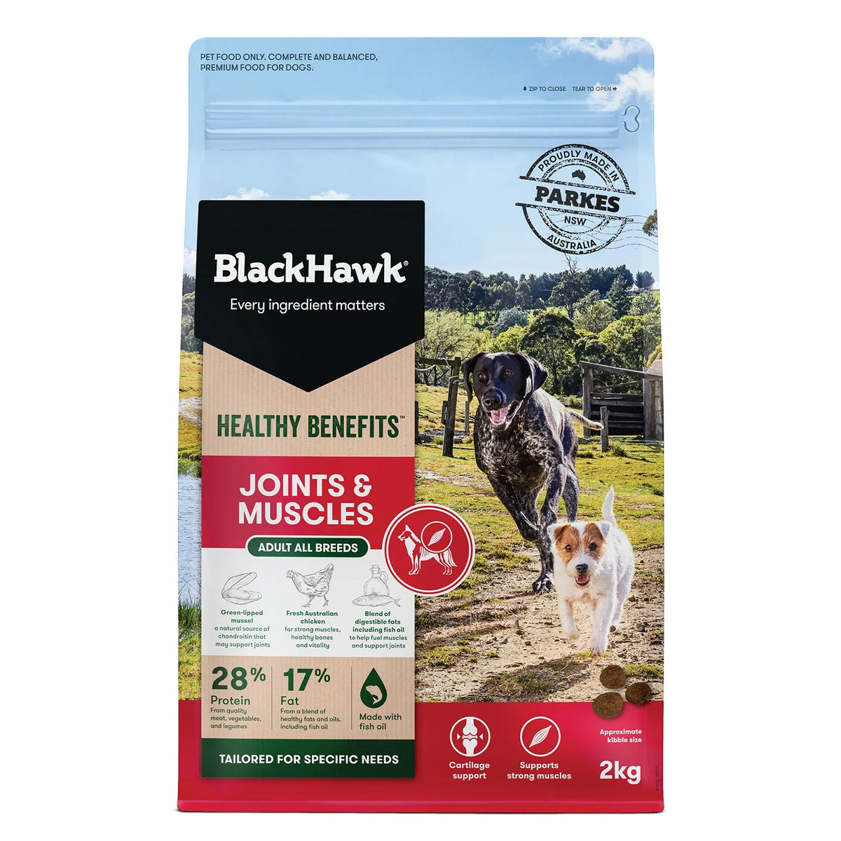 Black Hawk Healthy Benefits Joints & Muscles dry dog food, 2kg bag – front of pack