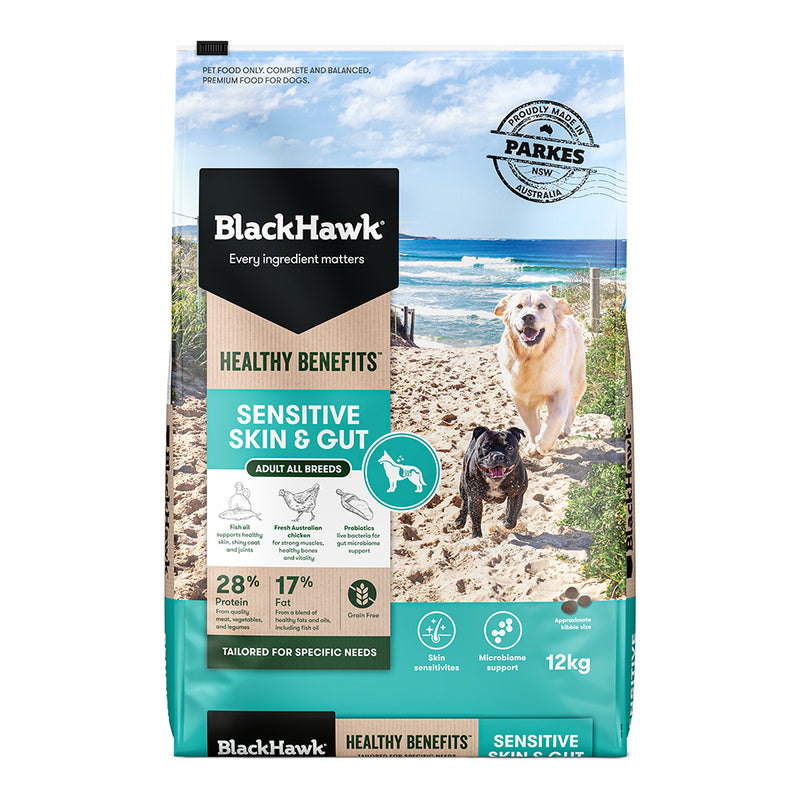 Black Hawk Healthy Benefits Dry Dog Food Sensitive Skin & Gut - 12kg | PeekAPaw Pet Supplies