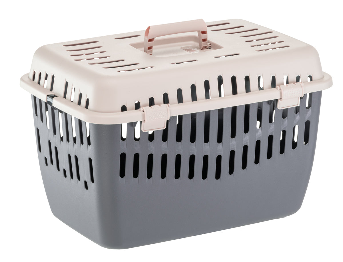 Ferplast Binny 2 pet carrier with a cream top, grey base, metal grille door and carry handle