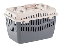 Ferplast Binny 2 pet carrier with a cream top, grey base, metal grille door and carry handle