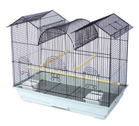 Birdie Flight Cage in black with a peaked dome roof, wider than it is tall at 66cm across