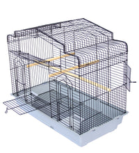 Birdie Flight Cage in black with peaked cathedral roof, wide 66cm horizontal format