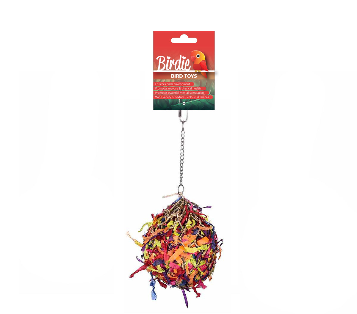 Birdie Foraging Super Shredder Ball Medium 13 x 18cm – front on card