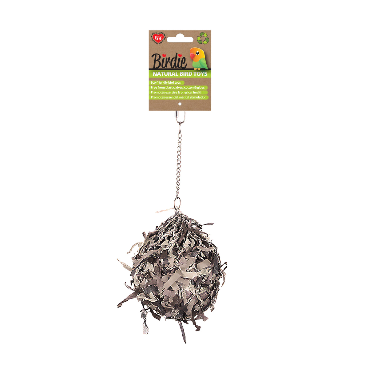Birdie Naturals Super Shredding Ball Medium 18 x 13cm – front view