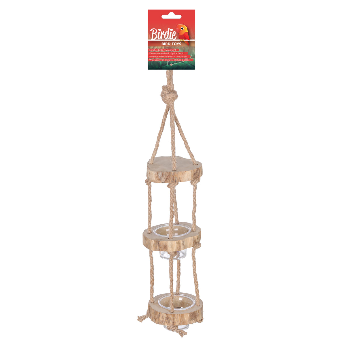 Birdie Naturals 3 Tier Java Trunk Feeder, three java trunk tiers stacked one above the other