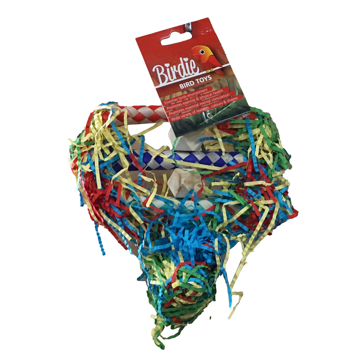 Birdie Rattan Tubes Rainbow Shredder Medium/Large – front on card