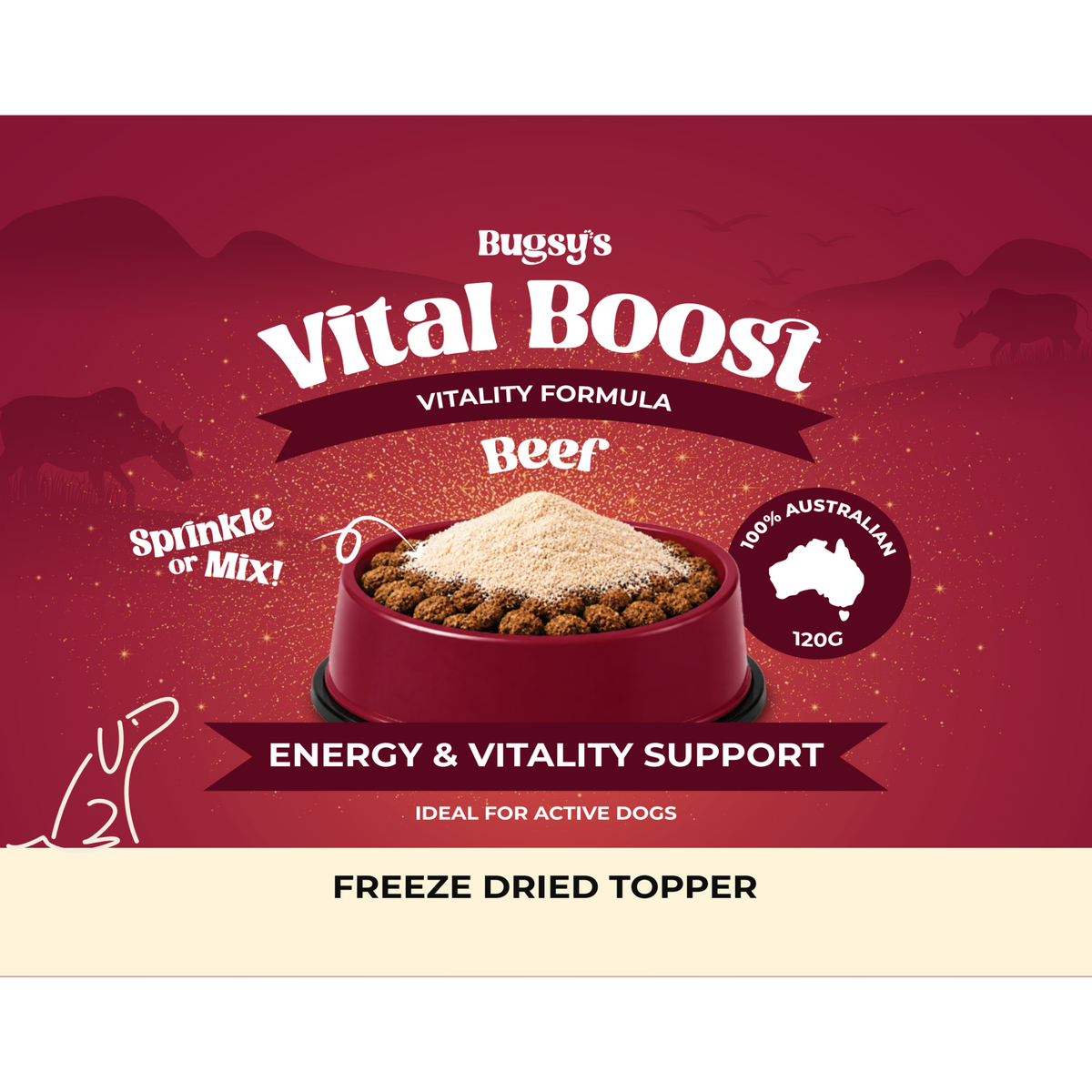 Bugsy's Vital Boost Vitality Beef Dog Food Topper 120g