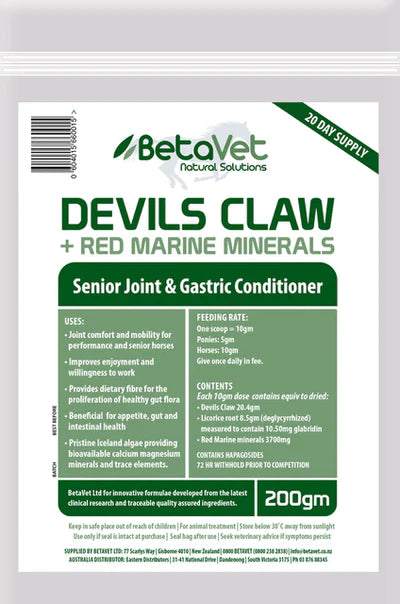 BetaVet Natural Solutions Devils Claw + Red Marine Minerals for Horses - 200g | PeekAPaw Pet Supplies